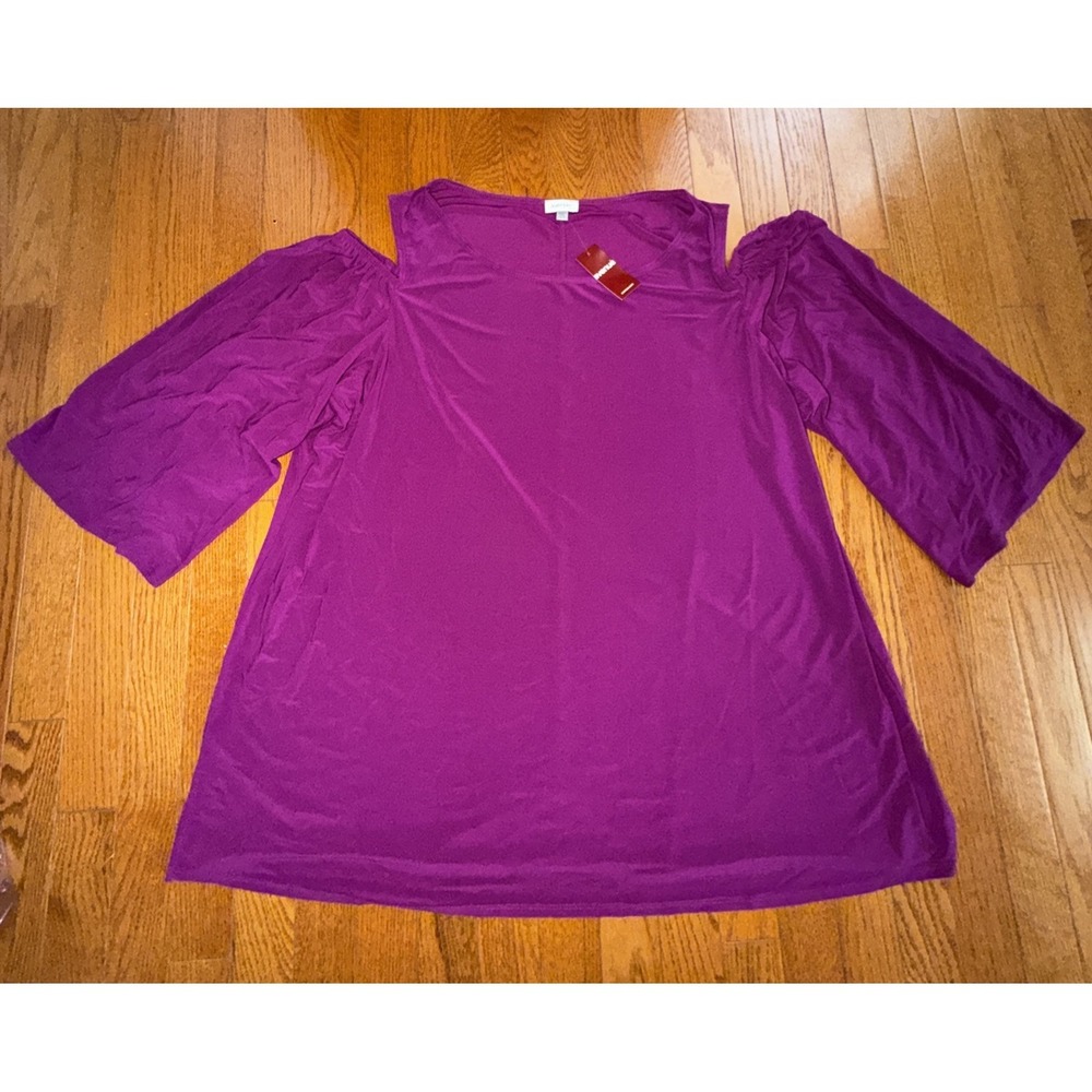 Avenue Blouse Top Purple Size 22/24‎ Cold Shoulder NWT Off Shoulder